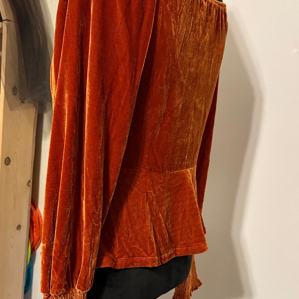 Velvet Ruched Orange Top - Picture 4 of 6